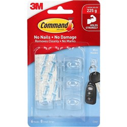 Command Clear Hooks 17006 Mini Hooks Clear Holds up to 225g Pack 6
