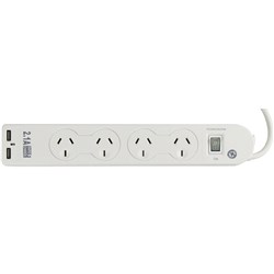 Italplast 4 Outlet Powerboard Master Switch Surge Overload  Protection And 2 USB