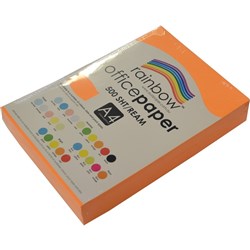 Rainbow Coloured Office Paper A4 75gsm Fluoro Orange Ream of 500