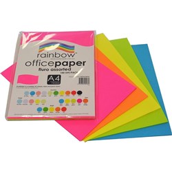 Rainbow Coloured Office Paper A4 4 Fluro Assorted Colours Pack of 100