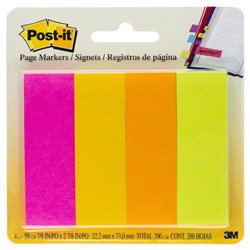 Post-It Page Markers 22x73mm Neon Assorted 50 Sheet Pad Pack Of 4 671-4AF