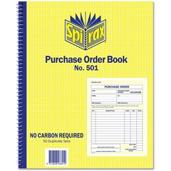 Spirax 501 Purchase Order Book Carbonless Quarto 250 x 200mm 50 Duplicate Sets S