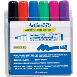 Artline 579 Whiteboard Markers Chisel 2-5mm Assorted Colours Pack of 6