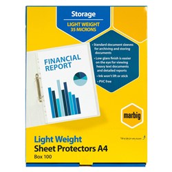 Marbig Sheet Protectors A4 Economy Low Glare Clear Box Of 100 35 Micron