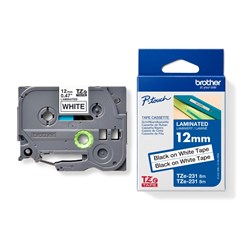 Brother TZE-231V2 P-Touch Tape 12mmx8m Black on White Pack of 2