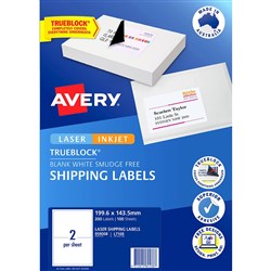 Avery Shipping Laser & Inkjet White L7168 199.6x143.5mm 2UP 200 Labels 100 Sheet