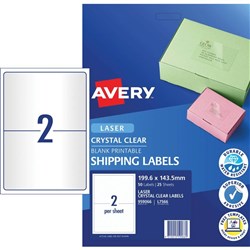 Avery Crystal Clear Laser Shipping Labels White L7566 199.6x143.5mm 2UP 50 Label