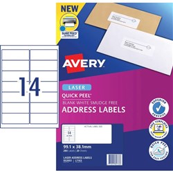 Avery Quick Peel Address Laser Labels White L7163 99.1x38.1mm 14 UP 280 Labels 2