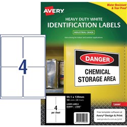 Avery Identification Laser Heavy Duty White L7069 99.1 x139mm 4UP 100 Labels