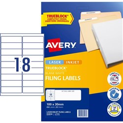 Avery Filing Laser & Inkjet Labels White L7172 100x30mm 18UP 450 Labels 25 Sheet