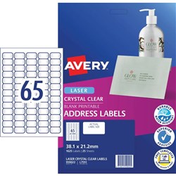 Avery Crystal Clear Laser Address Labels White L7551 38.1x21.2mm 65UP 1625 Label