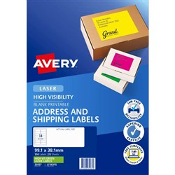 Avery High Visibility Shipping Laser Fluoro Green L7163FG 99.1 x 38.1mm 14UP 350 Labels