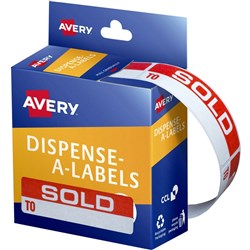 Avery Removable Dispenser Labels 19x64mm Sold To White on Red Pack of 125