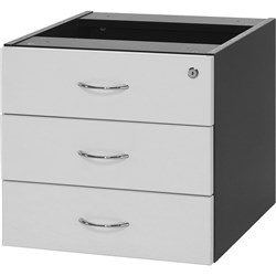 Logan Fixed Pedestal Lockable 3 Drawer White and Ironstone