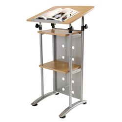 Sylex Quorum Lectern Fixed Shelves 600Wx500Dx1090-1250mmH Silver And Beech