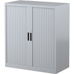 Steelco Tambour Door Cupboard 1015Hx900Wx463mmD 2 Shelf Silver Grey