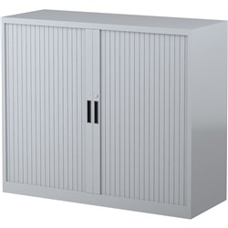 Steelco Tambour Door Cupboard 1015 Hx1200Dx463mmD 2 Shelf Silver Grey