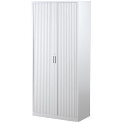Steelco Tambour Door Cupboard Includes 5 Shelves 900Wx463Dx2000mmH White Satin