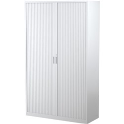 Steelco Tambour Door Cupboard Includes 5 Shelves 1200Wx463Dx2000mmH White Satin