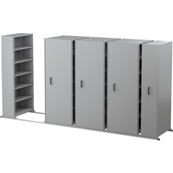 Ezi-Slide Aisle Saver Unit 2500L x 900W x 400D x 2175mmH 5 Shelves 4 Bay Silver