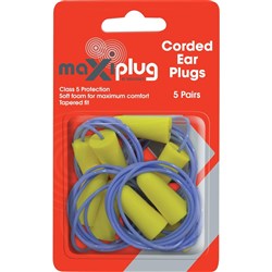 Maxisafe MaxiPlug Ear Plugs Disposable Corded 26dB Yellow And Blue Pack Of 5 Pai