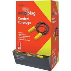 Maxisafe MaxiPlug Ear Plugs Disposable Corded 26dB Yellow And Black Pack Of 100