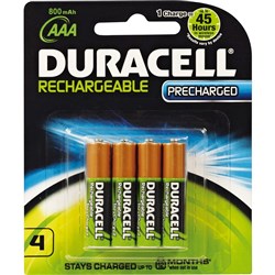 Duracell Rechargeable Battery AAA Precharged Pack of 4 900mAh