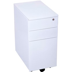 Rapidline GO Steel Slimline Mobile Pedestal 2 Drawer 1 File 300Wx472Dx610mmH White