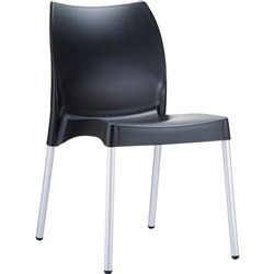 Vita Hospitality Dining Chair Indoor Outdoor Use Stackable Aluminium Legs Black Shell