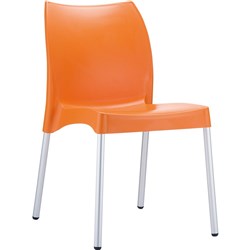 Vita Hospitality Dining Chair Indoor Outdoor Use Stackable Aluminium Legs Orange Shell