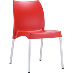 Vita Hospitality Dining Chair Indoor Outdoor Use Stackable Aluminium Legs Red Shell