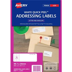 Avery L7162 Mailing Labels Laser 16 L/P/Sht 99.1x34mm Address Box of 640