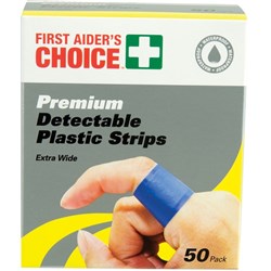 First Aider's Choice Premium Detectable Adhesive Strips Extra Wide Blue Box Of 5