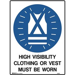 Brady Mandatory Sign High Vis Clothing Must Be Worn 450W x 600mmH Poly White/Blu