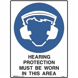 Brady Mandatory Sign Hearing Protection Must Be Worn 450W x 600mmH Metal White/B