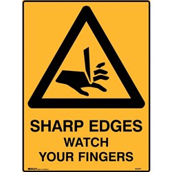 Brady Warning Safety Sign Sharp Edges Watch Your Fingers 450W x 600mmH Poly Yell