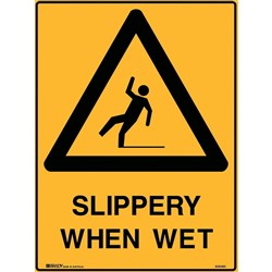 Brady Warning Sign Slippery When Wet 450W x 600mmH Polypropylene Yellow And Blac