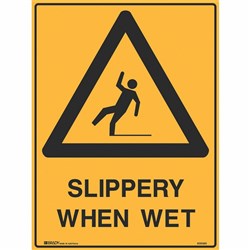 Brady Warning Sign Slippery When Wet 450W x 600mm Metal Yellow And Black