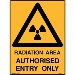 Brady Warning Safety Sign Radiation Hazard Auth Entry 450Wx600mmH Metal Yellow/B