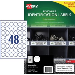 Avery Heavy Duty Removable Laser Labels White L4716 30mm Round 48UP 960 Labels