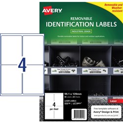 Avery Identification Removable  Heavy Duty Laser White L4774 99.1x139mm 4UP 80 Labels