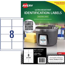 Avery Identification Laser Resistant White L7914 99.1x67.7mm 8UP 80 Labels