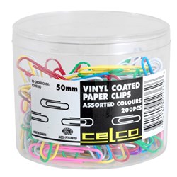 CELCO COLOURED PAPER CLIP 50mm TUB 200