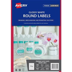 Avery Blank Printable Labels L7147 40mm Round Gloss White 24UP 240 Labels 10 Sheets