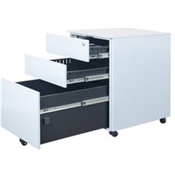 Steel Mobile Pedestal - 390W 2 Drawer + 1 File Drawer White