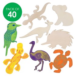 Wooden Australian Animal Shapes - Pack of 40