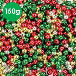 Christmas Metallic Pearl Beads - 150g Pack