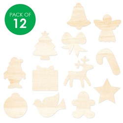 Wooden Christmas Shapes - Assorted - Pack of 12