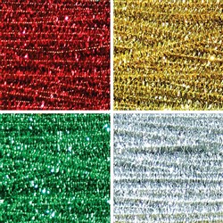 Chenille Stems - Tinsel - Pack of 100 - Set of 4 Colours