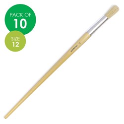 Round Paint Brushes - Size 12 - Hog Hair - Pack of 10